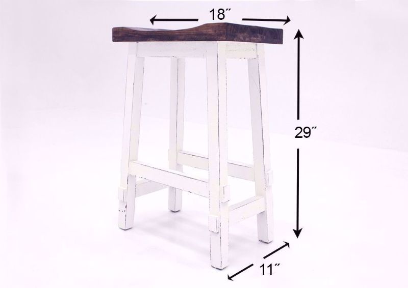 White with Brown Hayes 30 Inch Bar Stool by Rustic Imports Showing the Dimensions | Home Furniture Plus Mattress