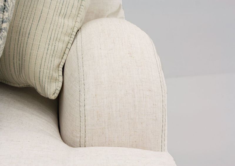 Off White Brinton Sofa by Franklin Furniture Showing the Front of the Arm Detail, Made in the USA | Home Furniture Plus Bedding