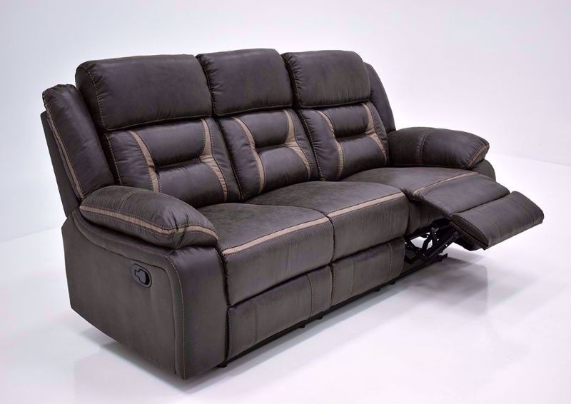 Chocolate Brown Acropolis Reclining Sofa by Standard at an Angle With One Recliner Open | Home Furniture Plus Bedding
