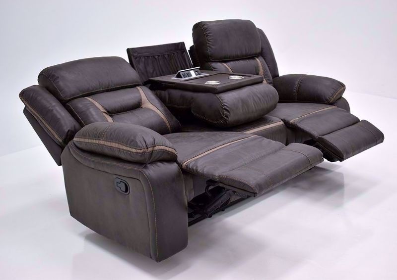 Chocolate Brown Acropolis Reclining Sofa by Standard at an Angle in a Fully Reclined Position | Home Furniture Plus Bedding