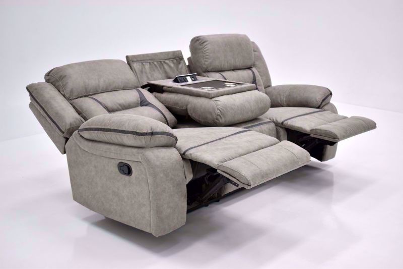 Taupe Acropolis Reclining Sofa by Standard at an Angle in a Fully Reclined Position | Home Furniture Plus Bedding