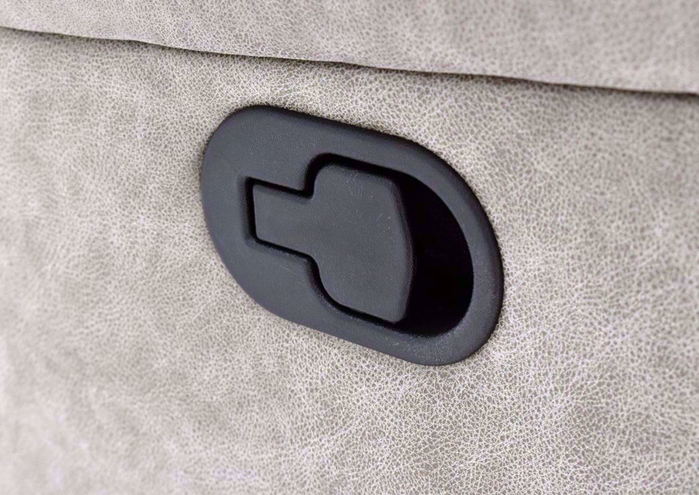 Taupe Acropolis Reclining Sofa by Standard Showing the Reclining Lever Detail | Home Furniture Plus Bedding