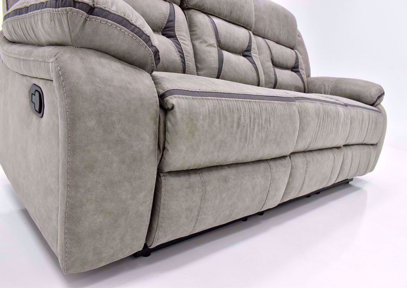 Tan Acropolis Reclining Sofa by Standard Showing the Chaise in a Closed Position Detail | Home Furniture Plus Bedding
