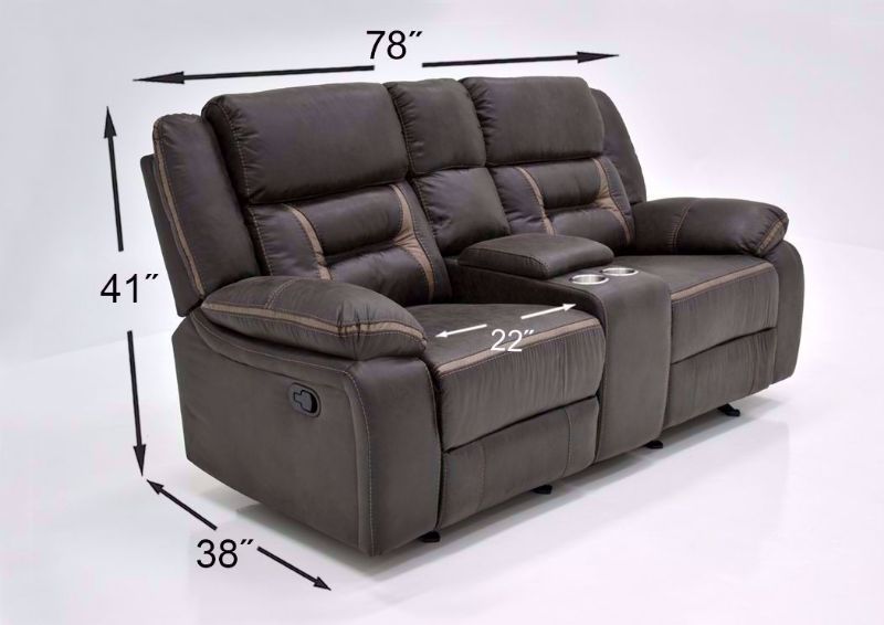 Chocolate Brown Acropolis Reclining Loveseat by Standard Showing the Dimensions | Home Furniture Plus Bedding