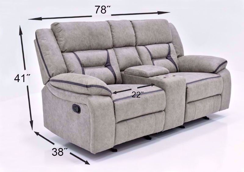 Taupe Acropolis Reclining Loveseat by Standard Showing the Dimensions | Home Furniture Plus Bedding