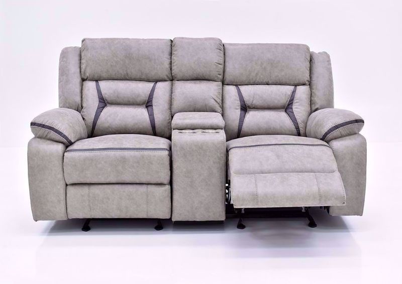 Taupe Acropolis Reclining Loveseat by Standard Facing Front With One Recliner Open | Home Furniture Plus Bedding