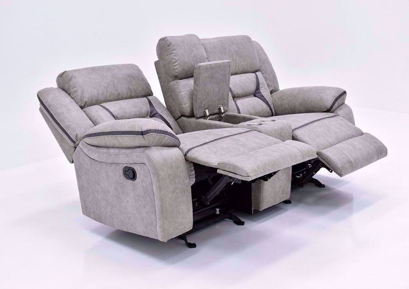 Taupe Acropolis Reclining Loveseat by Standard at an Angle in a Fully Reclined Position | Home Furniture Plus Bedding