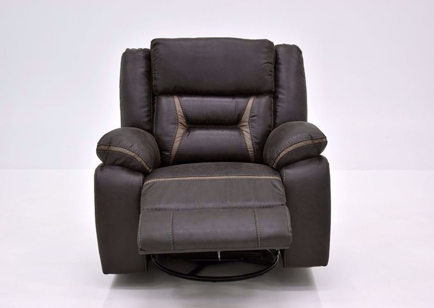 Chocolate Brown Acropolis Swivel Glider Recliner by Standard Facing Front With the Chaise Open | Home Furniture Plus Mattress