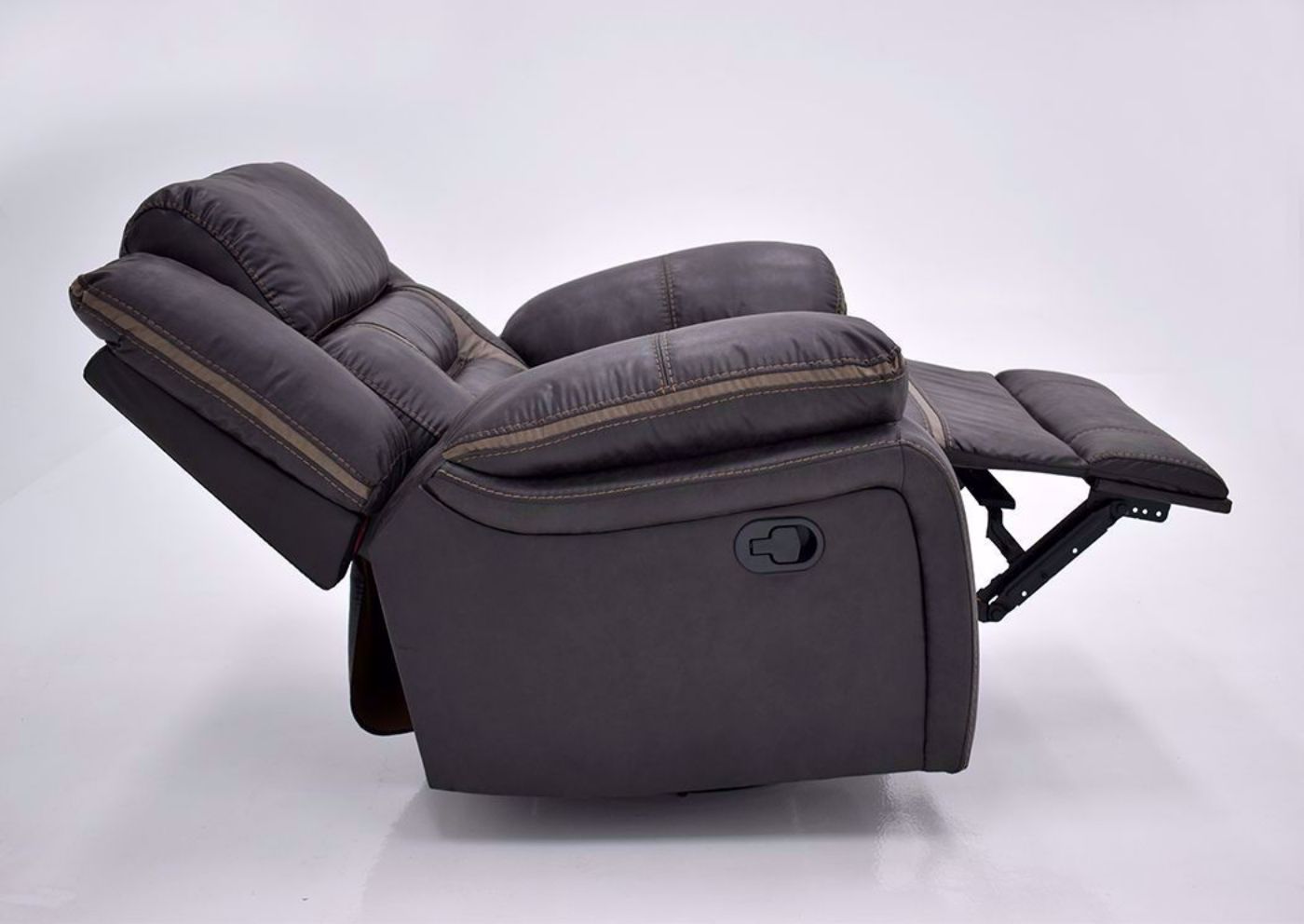 Chocolate Brown Acropolis Swivel Glider Recliner by Standard Showing the Side View in a Fully Reclined Position | Home Furniture Plus Mattress