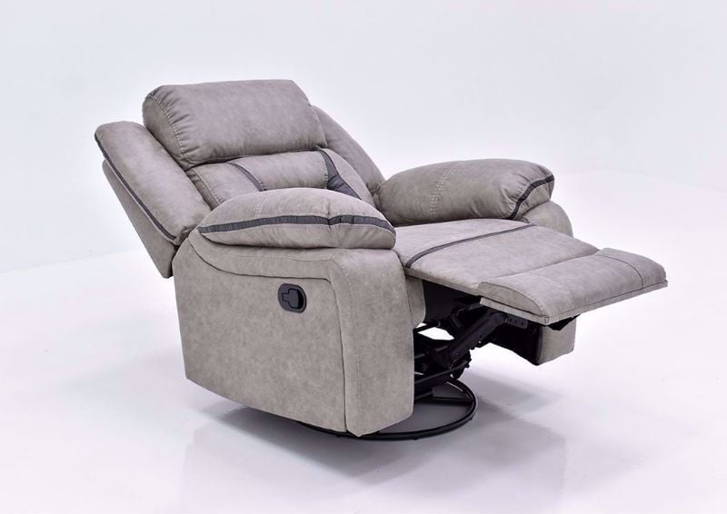 Taupe Acropolis Swivel Glider Recliner by Standard at an Angle in a Fully Reclined Position | Home Furniture Plus Mattress
