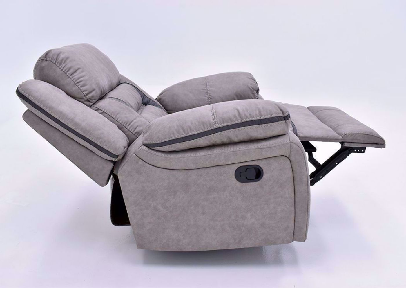 Taupe Acropolis Swivel Glider Recliner by Standard Showing the Side View in a Fully Reclined Position | Home Furniture Plus Mattress