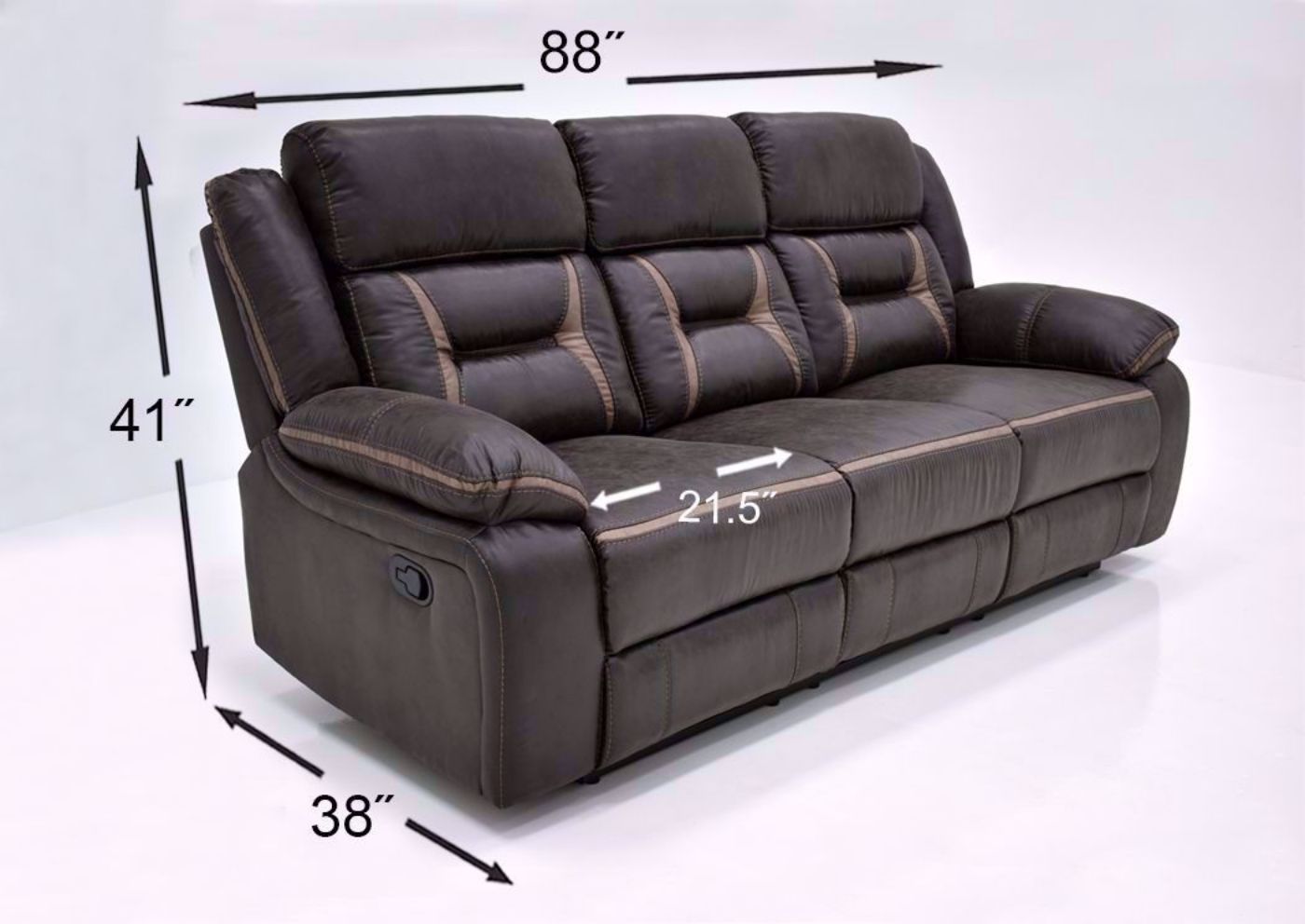 Chocolate Brown Acropolis Reclining Sofa Set by Standard Showing the Sofa Dimensions | Home Furniture Plus Bedding