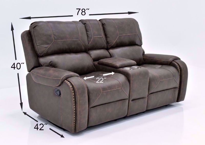 Saddle Brown Clayton Reclining Loveseat by Standard Showing the Dimensions | Home Furniture Plus Bedding