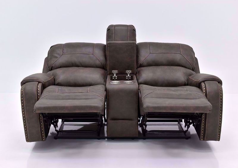 Saddle Brown Clayton Reclining Loveseat by Standard Facing Front in a Fully Reclined Position | Home Furniture Plus Bedding