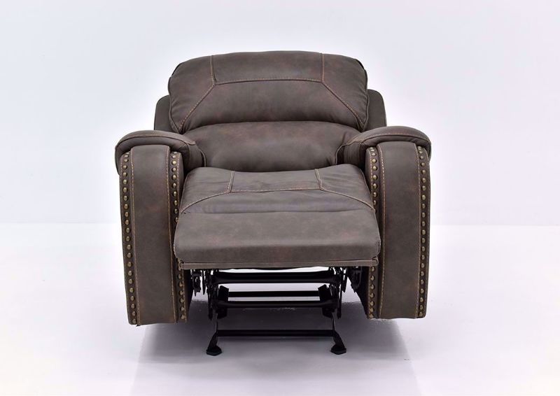 Saddle Brown Clayton Glider Swivel Recliner by Standard Facing Front in a Fully Reclined Position | Home Furniture Plus Mattress