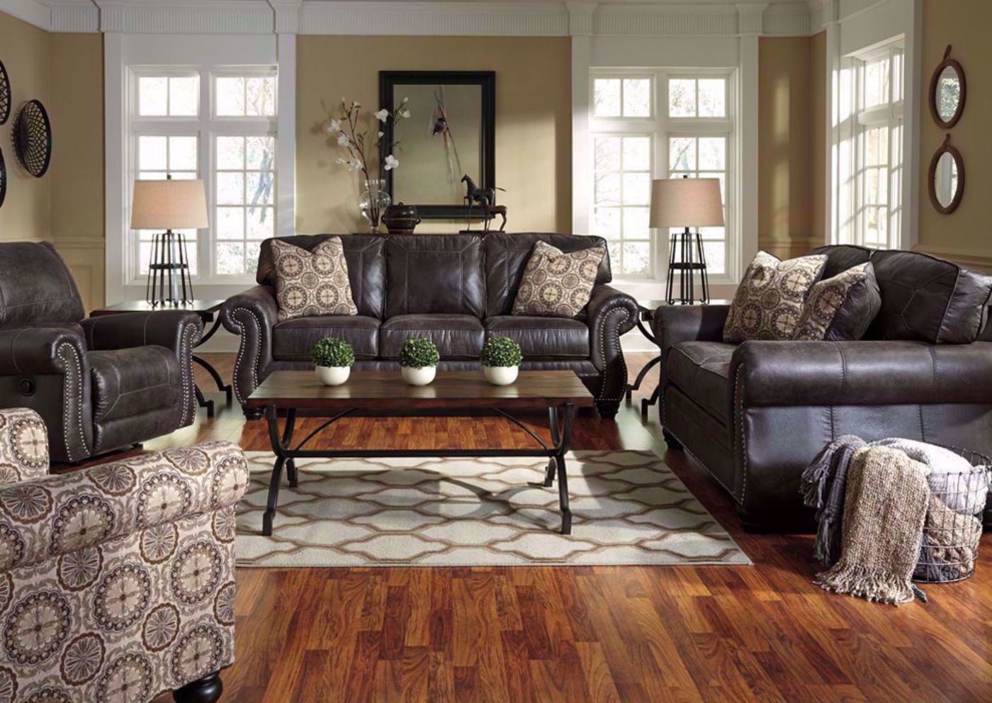 Charcoal Gray Breville Sofa Set by Ashley Furniture Showing the Room View | Home Furniture Plus Bedding