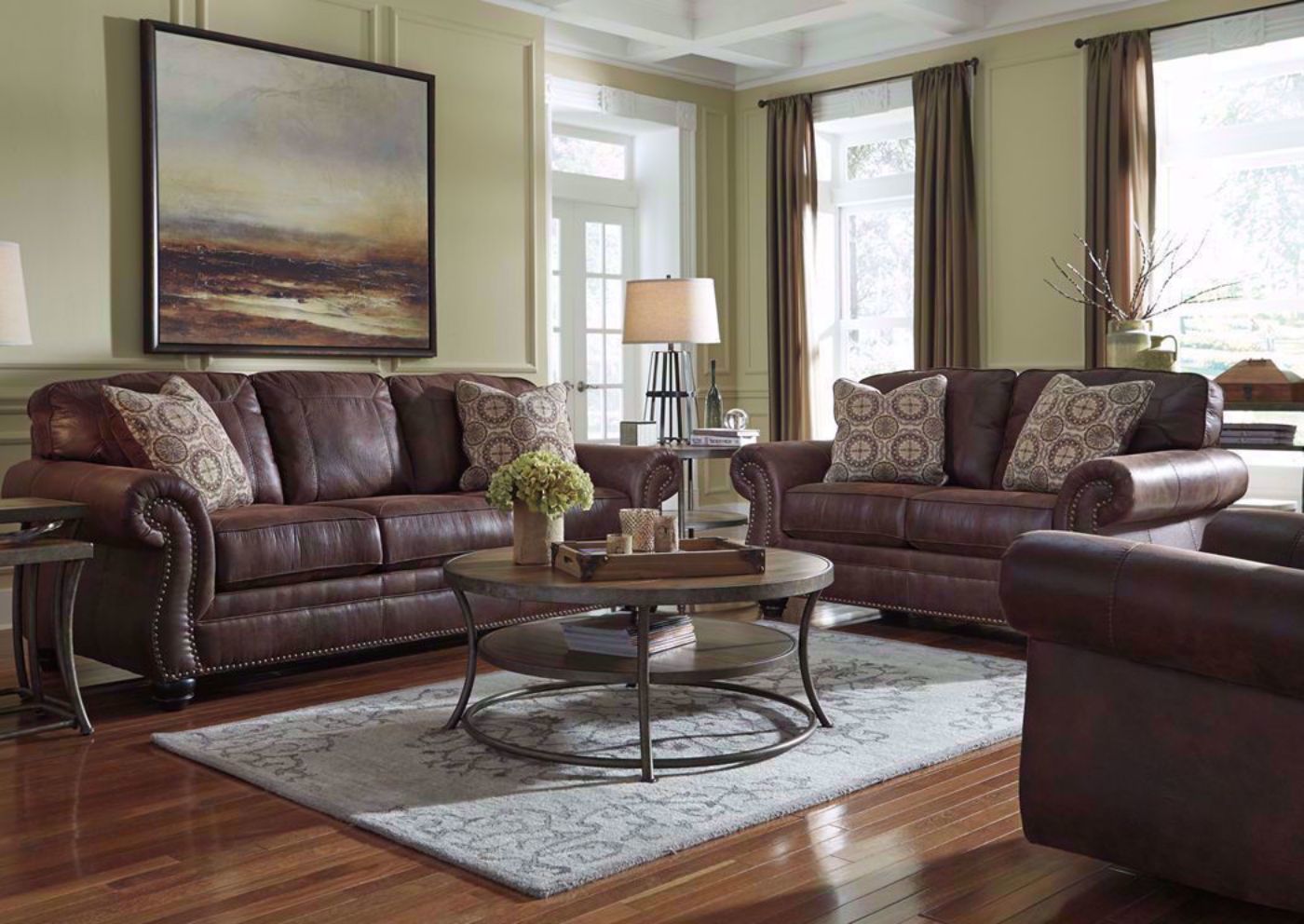 Espresso Breville Sofa Set by Ashley Furniture Showing the Room View | Home Furniture Plus Bedding