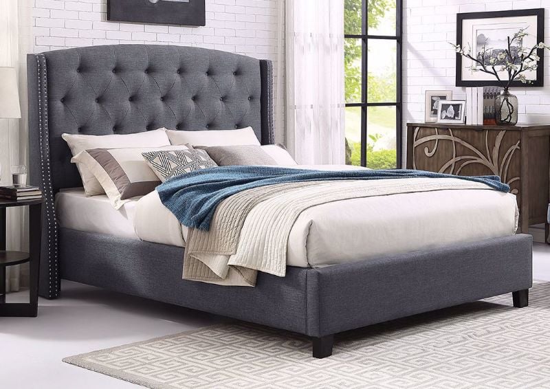 Room View of the Eva Queen Size Upholstered Bed in Gray by Crown Mark, Intl. | Home Furniture Plus Mattress