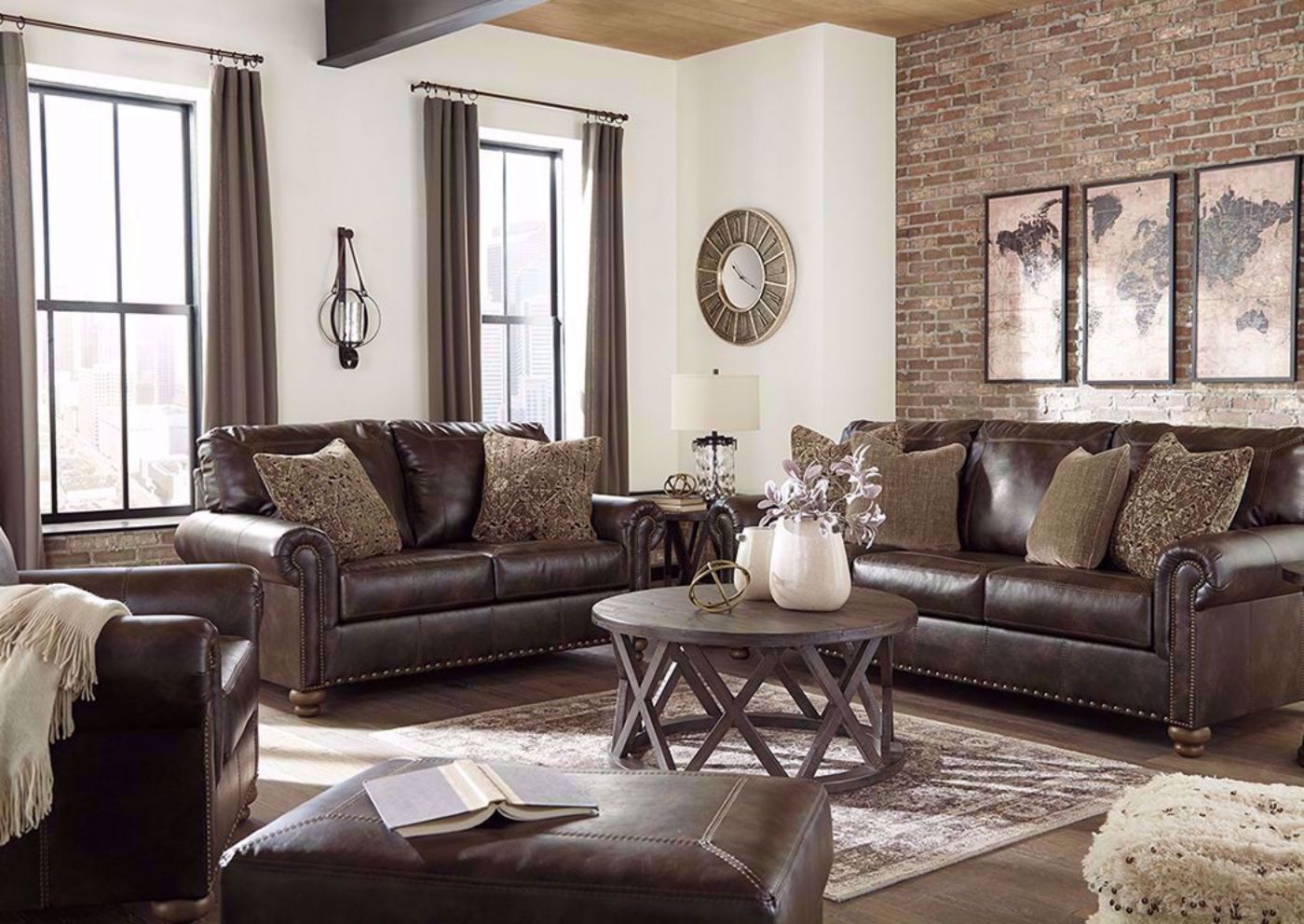 Brown Nicorvo Sofa Set by Ashley Furniture - Includes Sofa, Loveseat and Chair | Home Furniture Plus Bedding