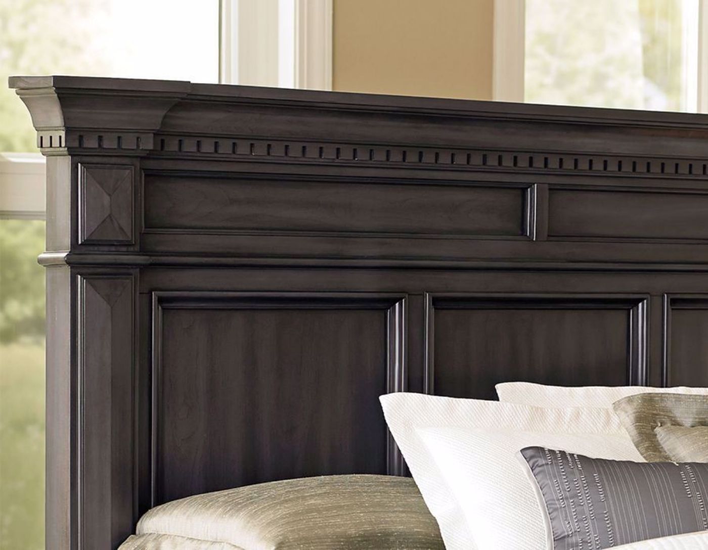 Dark Gray Garrison King  Bed Showing the Headboard Details | Home Furniture Plus Mattress