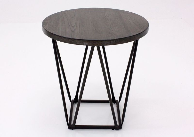 Neimhurst End Table by Ashley with Elm Veneer Top and Metallic Truss Base | Home Furniture Plus Bedding