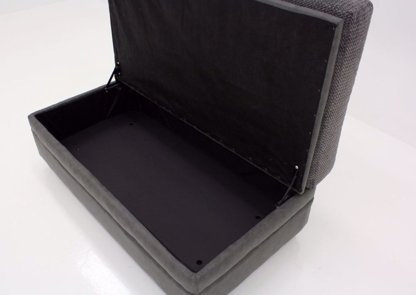 Gray Akan Storage Ottoman at an Angle Showing the Storage Compartment | Home Furniture Plus Bedding