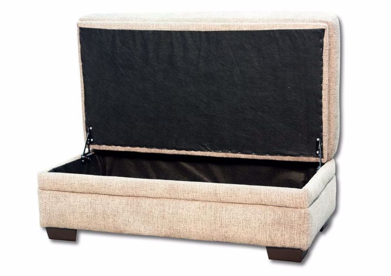 Pewter Perth Storage Ottoman at an Angle with the Lid Open | Home Furniture Plus Mattress