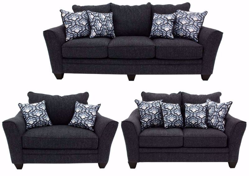 Dark Blue Dante Sofa Set by American Furniture Manufacturing Includes Sofa, Loveseat and Chair | Home Furniture Plus Bedding