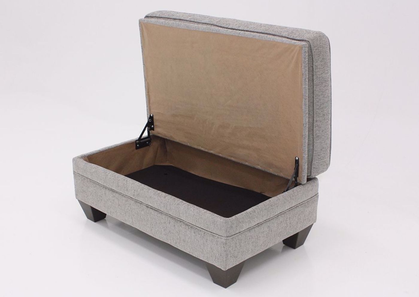 Endurance Storage Ottoman, Fog Gray, Angle, Open | Home Furniture Plus Mattress