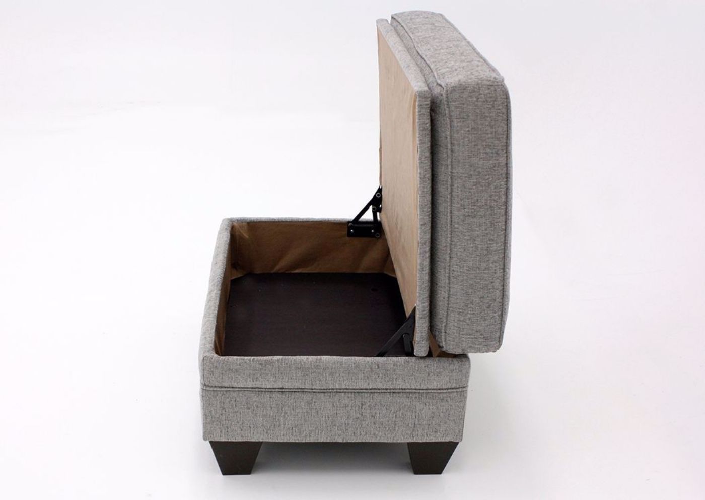 Endurance Storage Ottoman, Fog Gray, Side View, Open | Home Furniture Plus Mattress