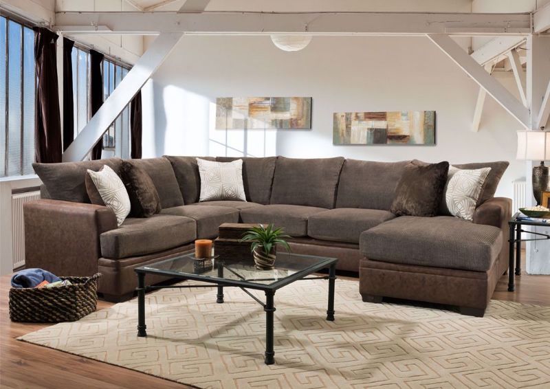 Brown Akan Sectional Sofa with Chaise in a Room Setting | Home Furniture Plus Bedding