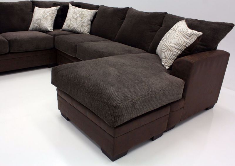 Brown Akan Sectional Sofa with Chaise Showing Right Chaise Close Up | Home Furniture Plus Bedding