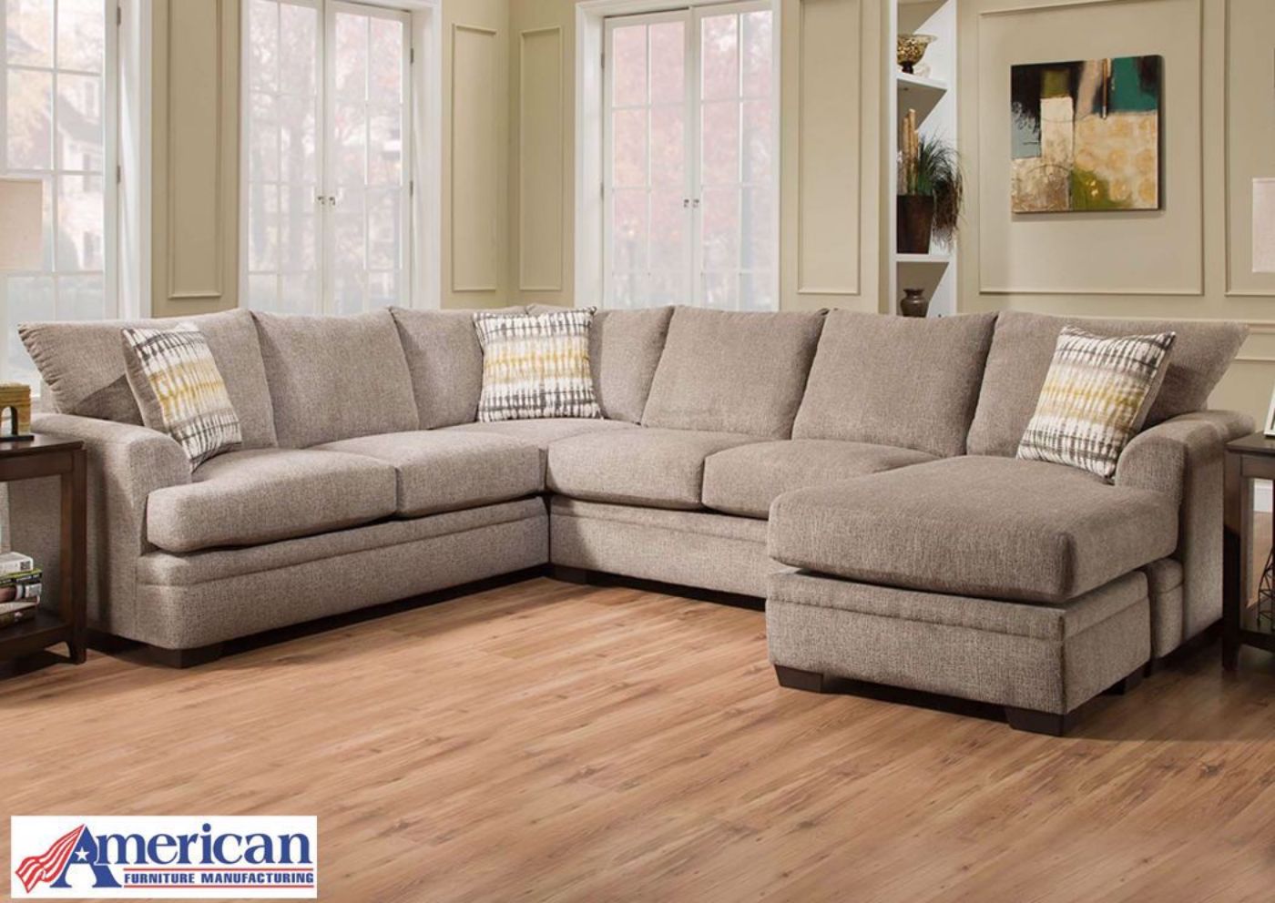 Pewter Perth Sectional Sofa with Chaise in a Room Setting | Home Furniture Plus Mattress