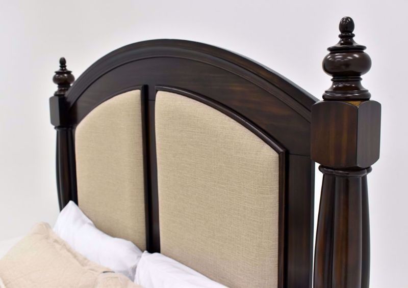 Dark Cherry Brown Harrison Queen Bed by Austin Showing the Upholstered Headboard Detail | Home Furniture Plus Mattress