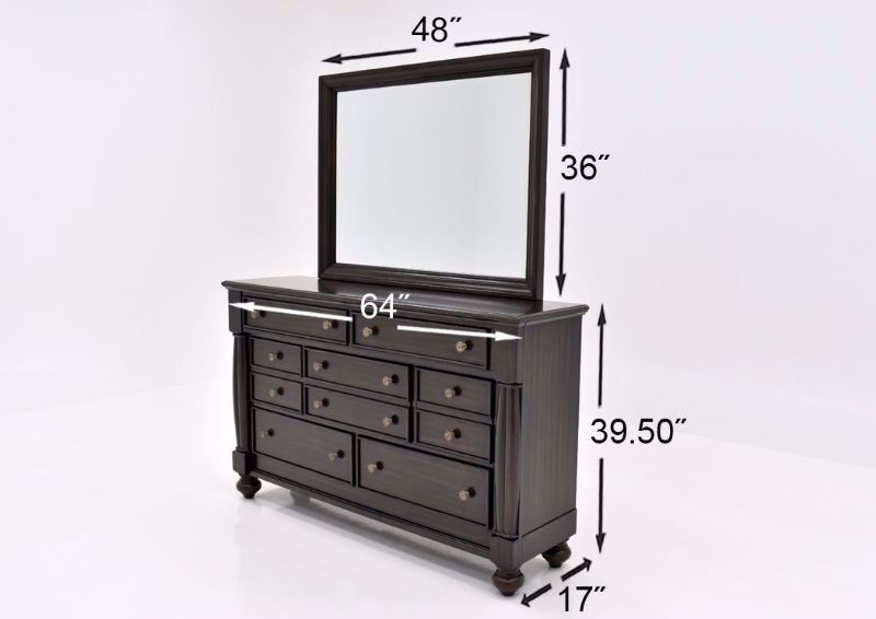 Dark Cherry Brown Harrison Dresser with Mirror by Austin Showing the Dimensions | Home Furniture Plus Mattress