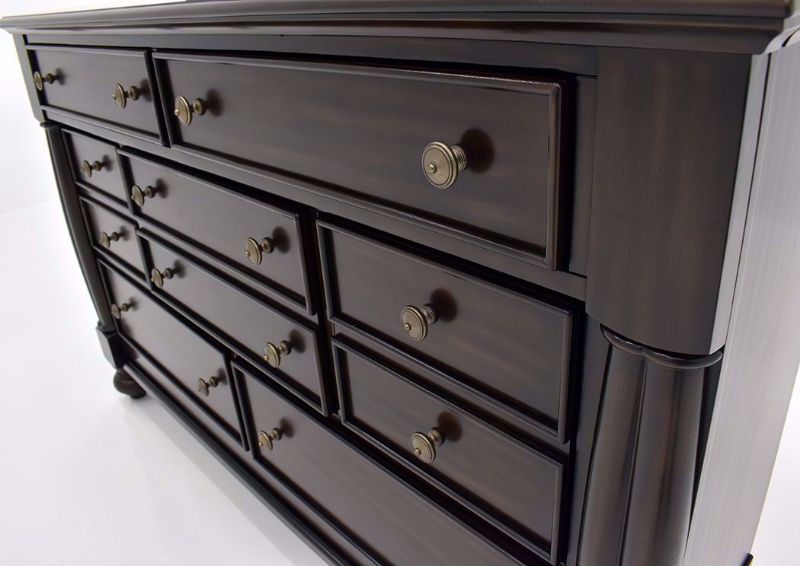 Dark Cherry Brown Harrison Dresser with Mirror by Austin Showing Close Up of the Drawers | Home Furniture Plus Mattress