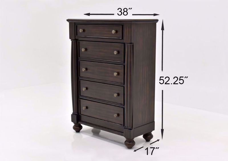 Dark Cherry Brown Harrison Chest of Drawers by Austin Showing the Dimensions | Home Furniture Plus Mattress