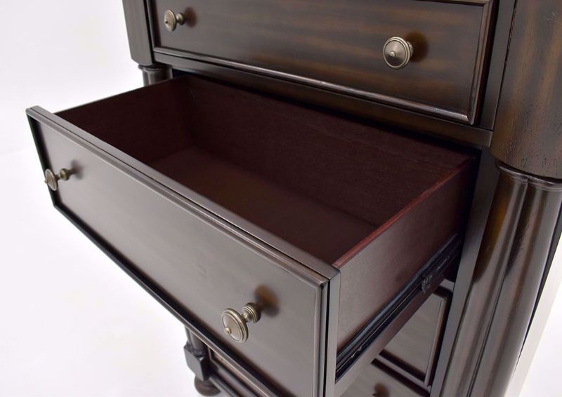 Dark Cherry Brown Harrison Chest of Drawers by Austin Showing the Drawer Interior | Home Furniture Plus Mattress