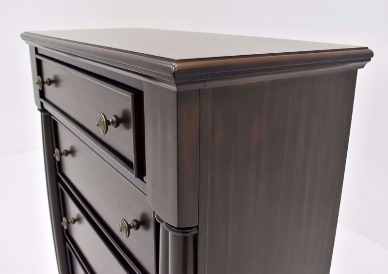 Dark Cherry Brown Harrison Chest of Drawers by Austin Showing the Top Detail | Home Furniture Plus Mattress