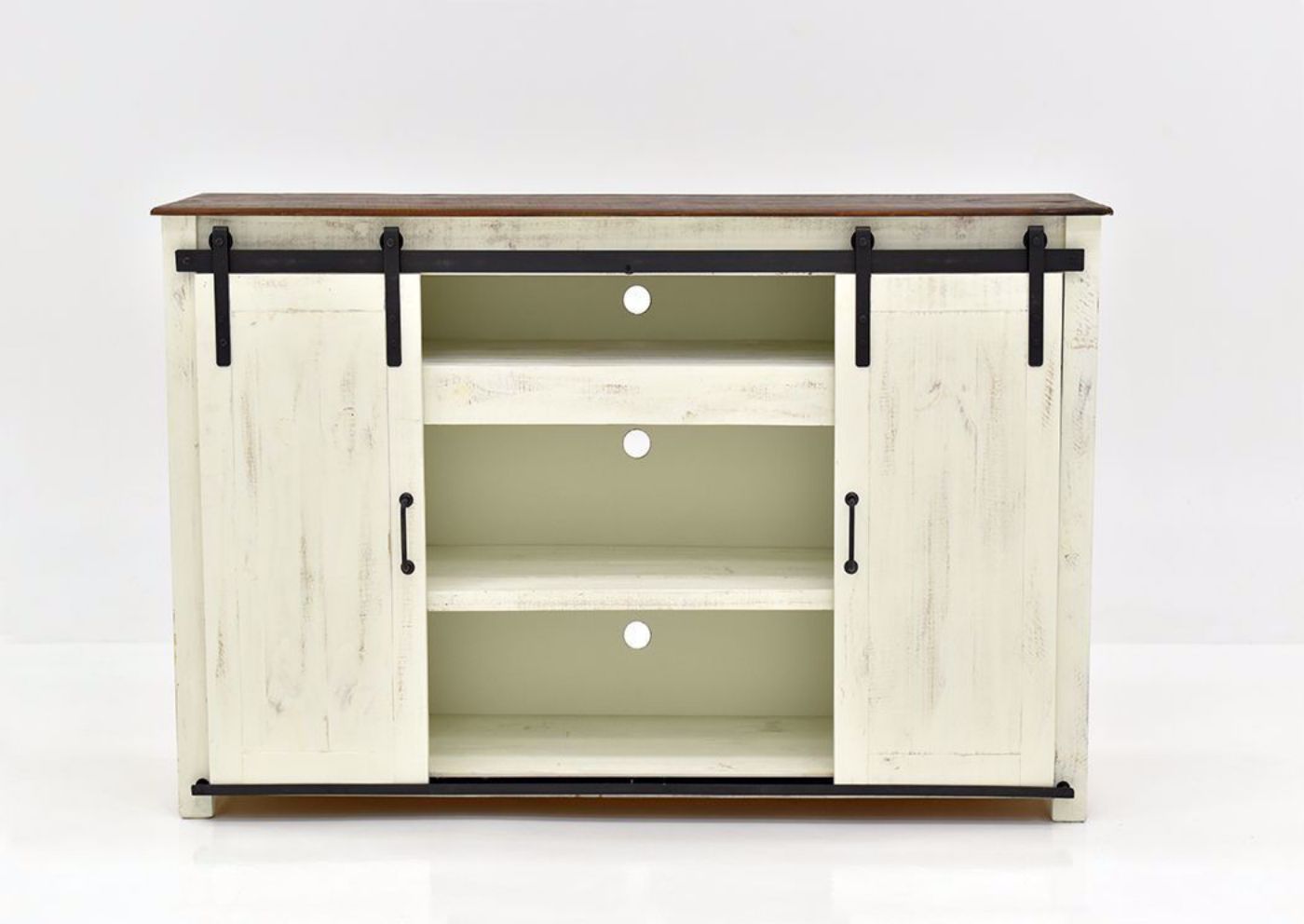 Distressed White Maverick TV Stand by Vintage Facing Front | Home Furniture Plus Bedding