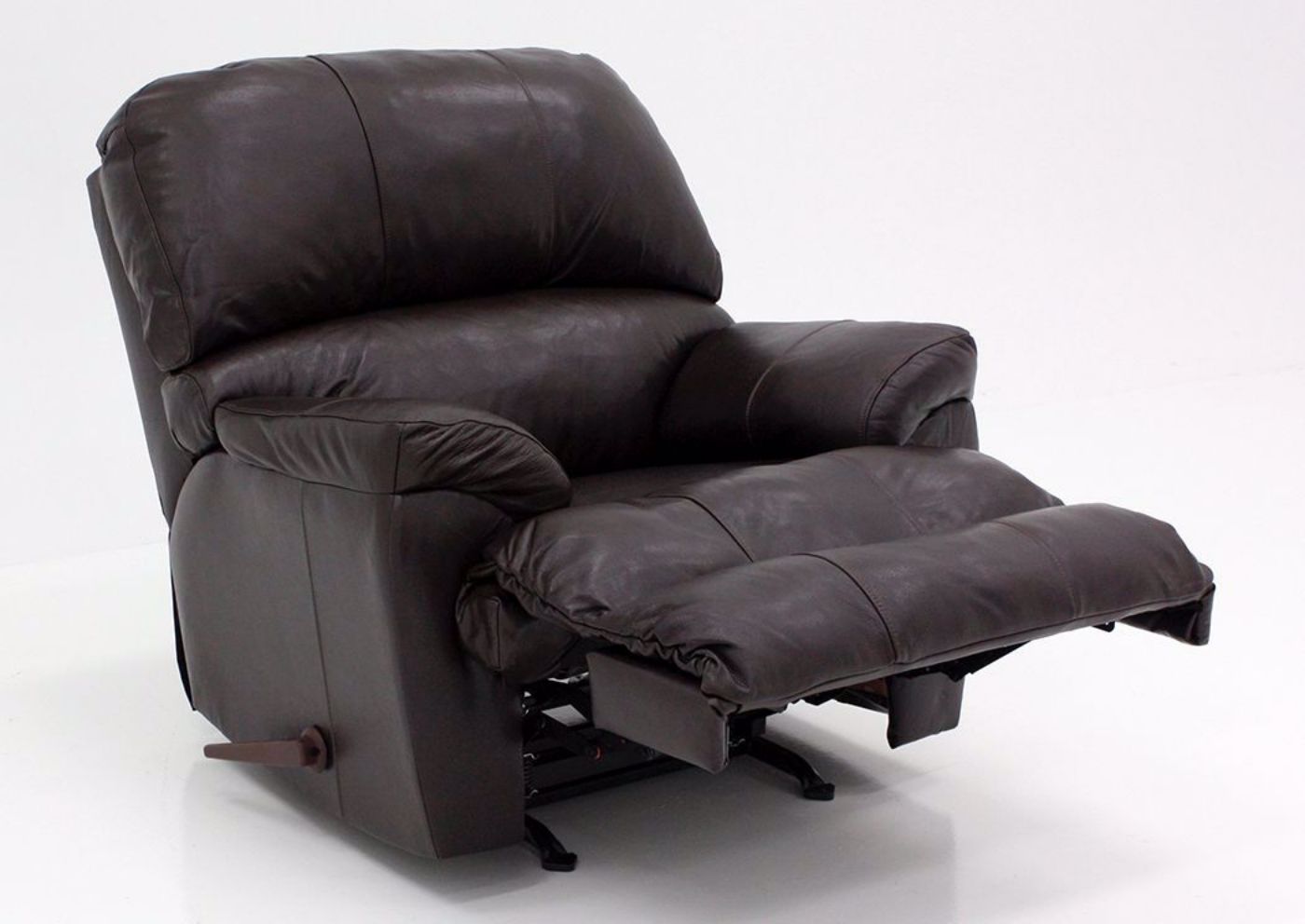 Dark Brown Soft Touch Recliner at an Angle in the Reclined Position | Home Furniture Plus Bedding