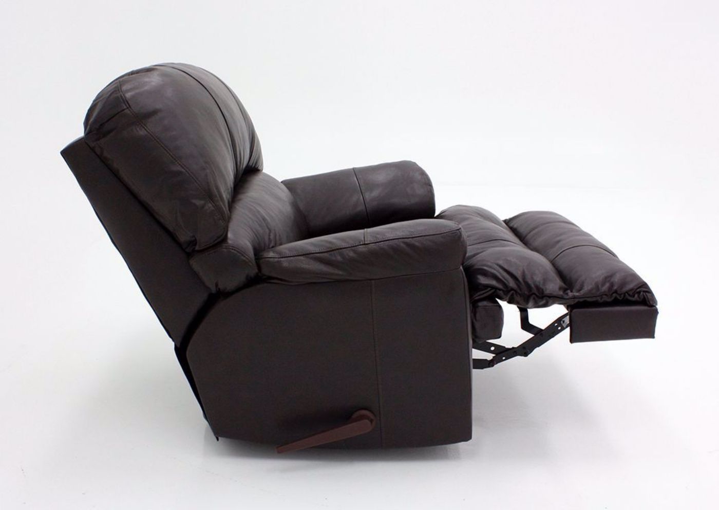 Dark Brown Soft Touch Recliner, Side View in a Reclined Position | Home Furniture Plus Bedding