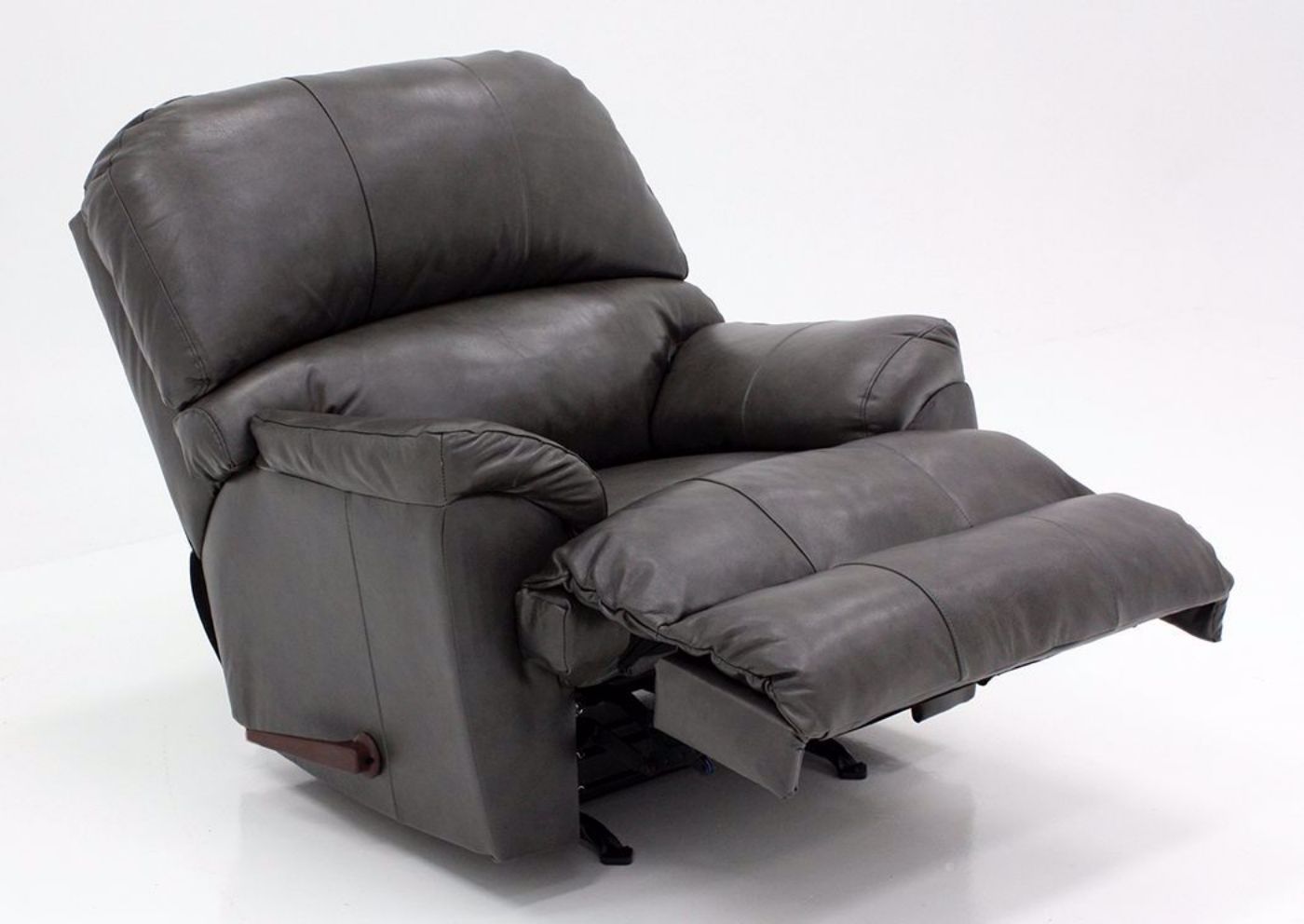 Fog Gray Soft Touch Recliner at an Angle in the Reclined Position | Home Furniture Plus Bedding