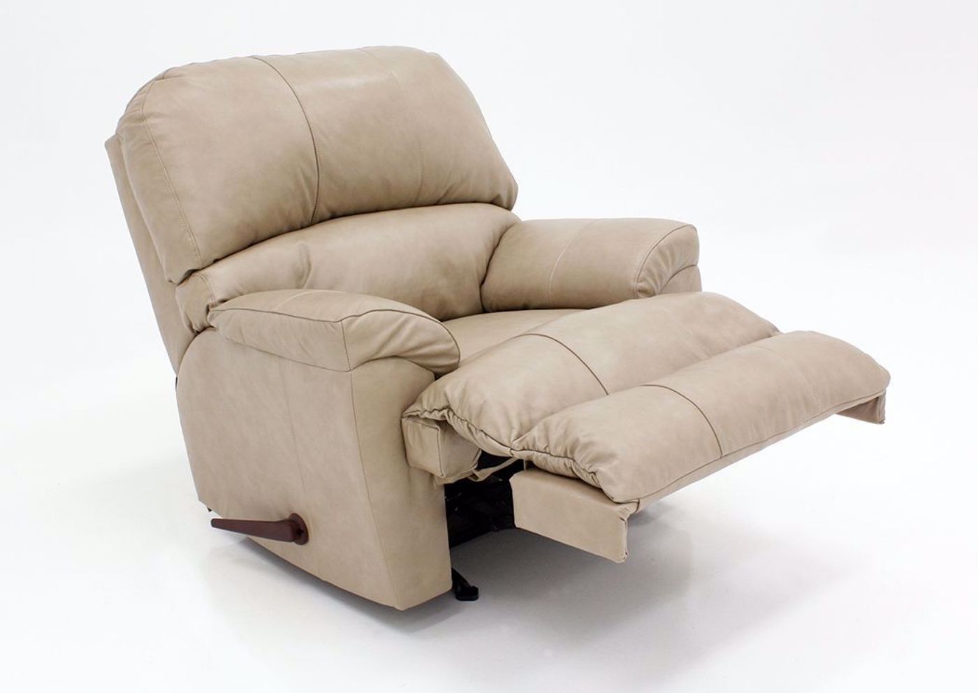 Putty Cream Soft Touch Recliner at an Angle in the Reclined Position | Home Furniture Plus Bedding