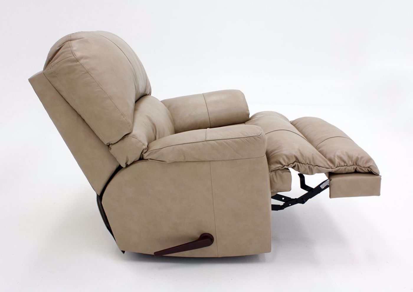 Putty Cream Soft Touch Recliner, Side View in the Reclined Position | Home Furniture Plus Bedding