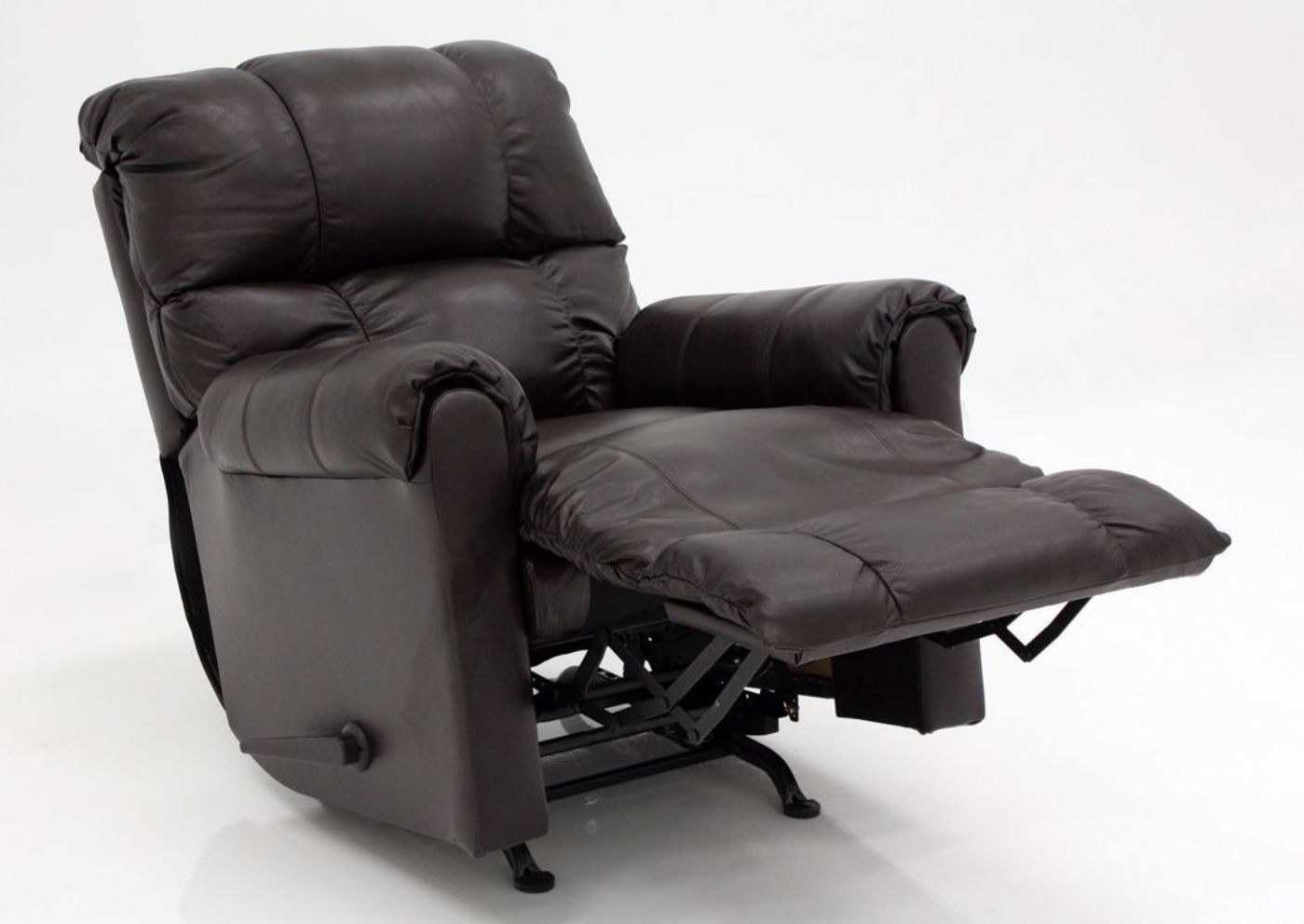 Dark Brown Chaps Leather Recliner by Lane Home Furnishings at an Angle Fully Reclined | Home Furniture Plus Mattress