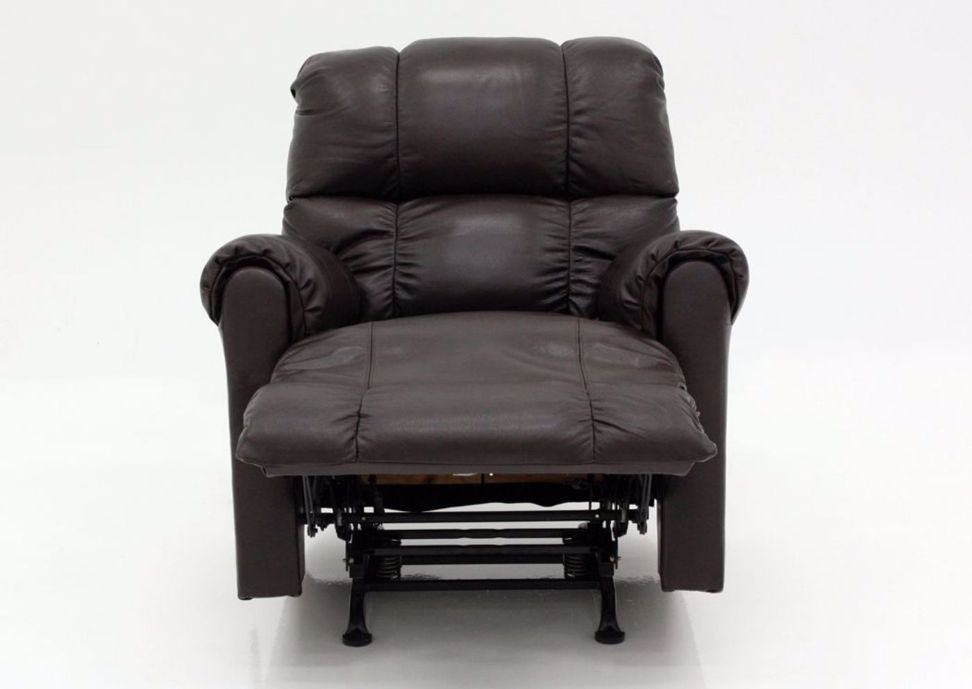 Dark Brown Chaps Leather Recliner by Lane Home Furnishings Facing Front in a Fully Reclined Position | Home Furniture Plus Mattress