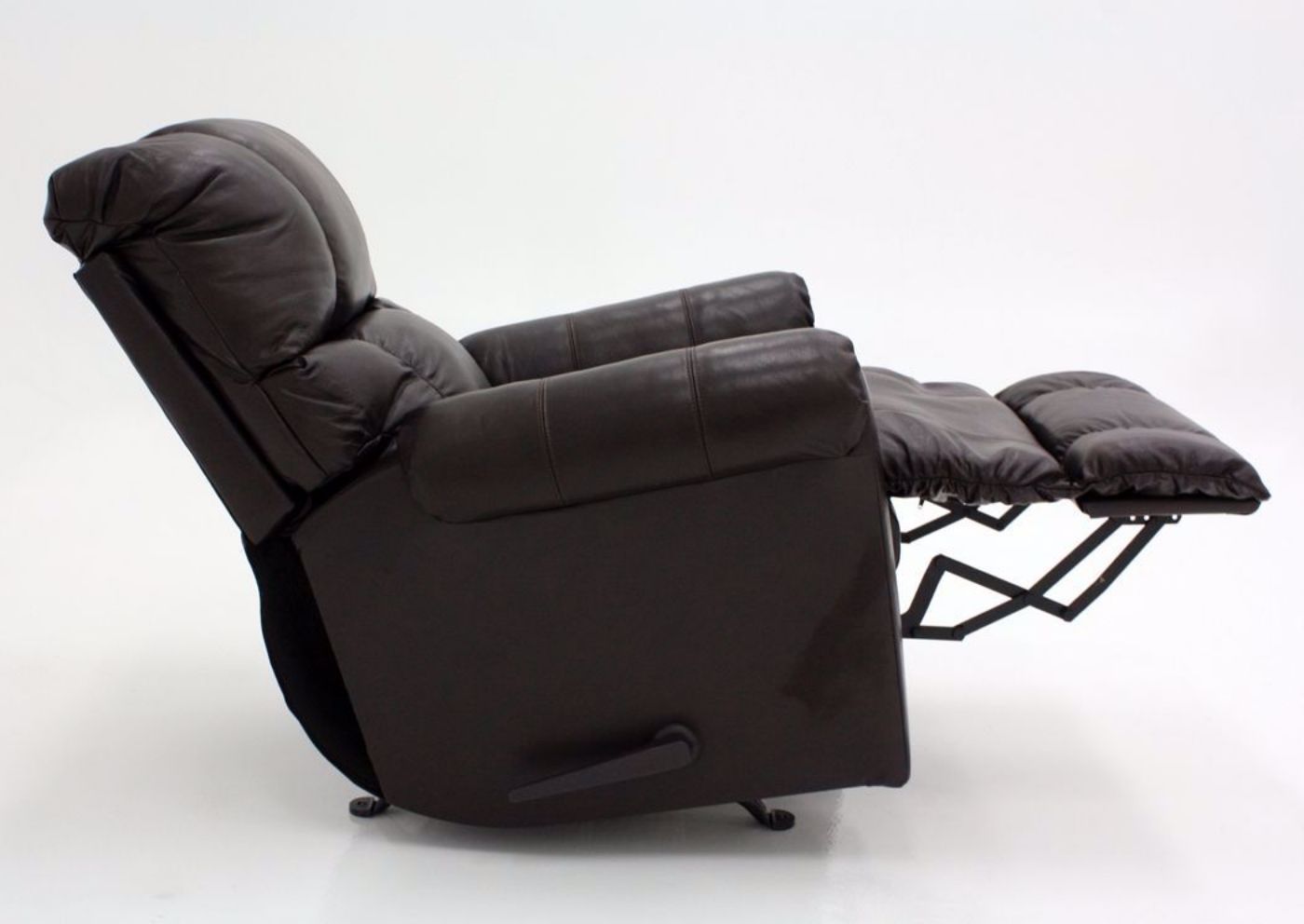 Dark Brown Chaps Leather Recliner by Lane Home Furnishings Showing the Side View in a Fully Reclined Position | Home Furniture Plus Mattress