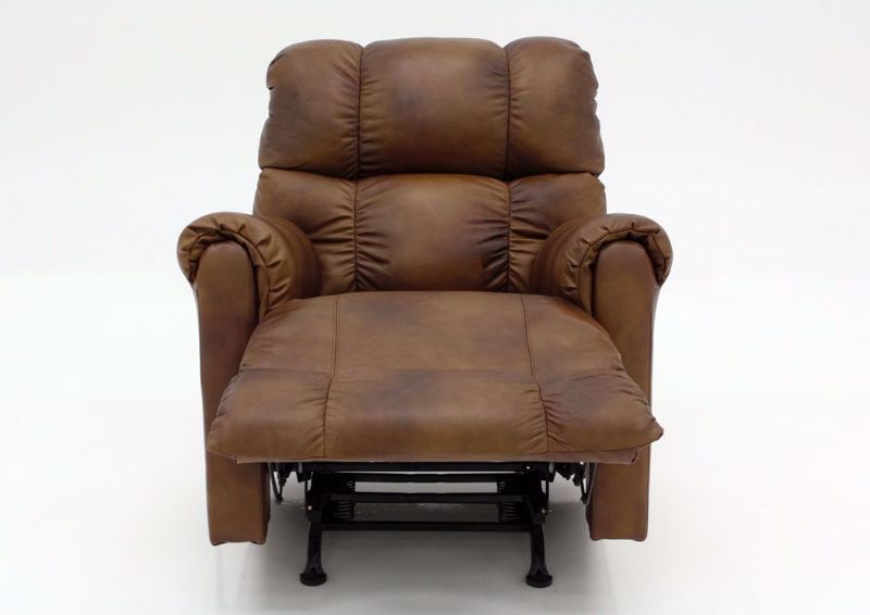 Light Brown Chaps Leather Rocker Recliner by Lane Home Furnishings Facing Front in a Fully Reclined Position | Home Furniture Plus Mattress