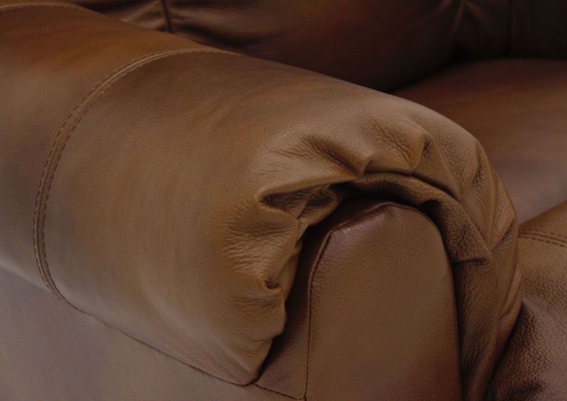 Light Brown Chaps Leather Rocker Recliner by Lane Home Furnishings Showing the Rolled Arm | Home Furniture Plus Mattress